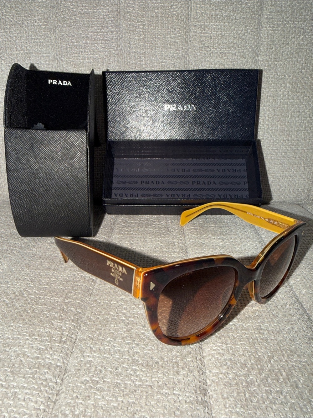 Prada Tortoiseshell and Yellow Cat-Eye Sunglasses